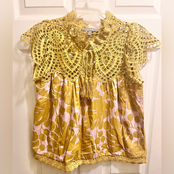 ANTHROPOLOGIE Blue Tassel Charlize Blouse Peasant Crochet XS - Picture 5 of 8